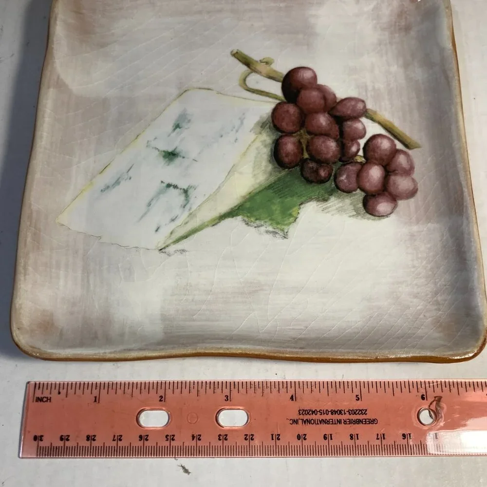 Crate & Barrel Cheese Plate Grapes Grape Bundle Wedge Serving Dish Ceramic Italy